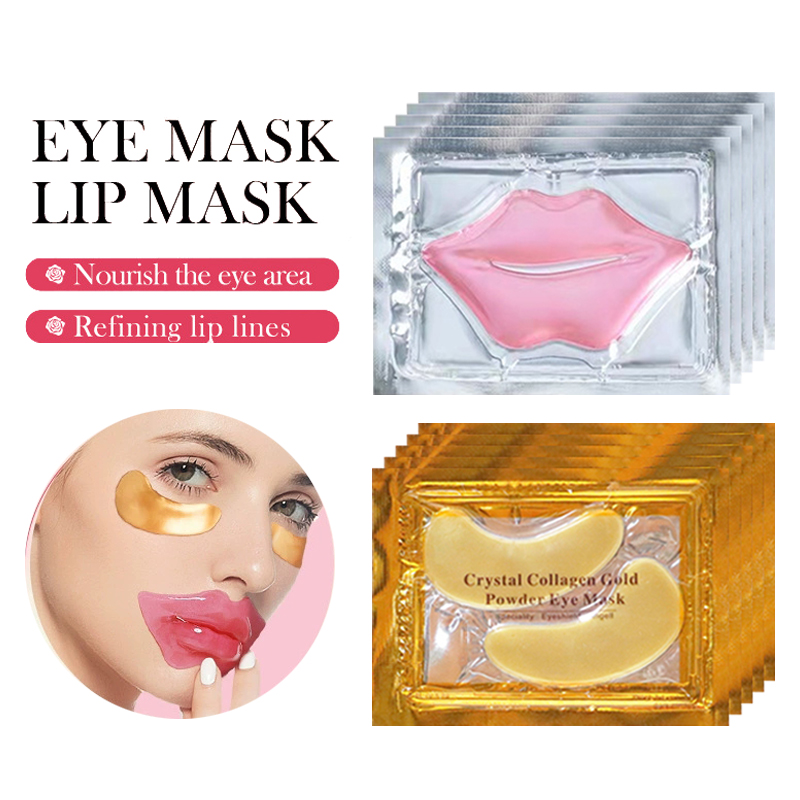 Skincare Pink - 10/20 個ゴールデンクリスタルコラーゲンアイマスク抗ダークサークルアンチエイジング保湿ピンクリップマスク目唇トラベルサイズスキンケア