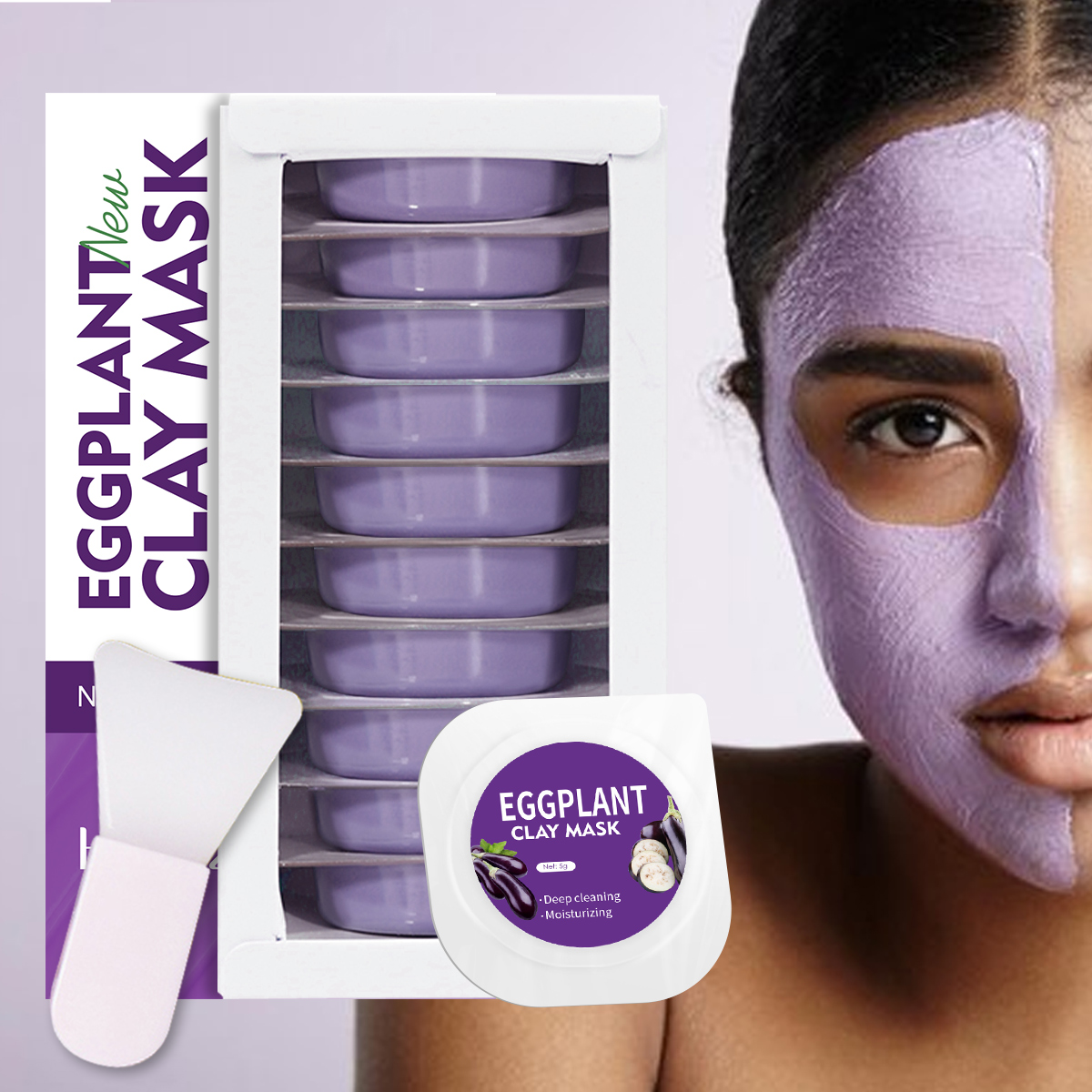 Bentonite Clay Mask - ナス粘土マスク,ディープクレンジング,肌の色を明るくし,保湿マスク,5g/0.17oz * 10