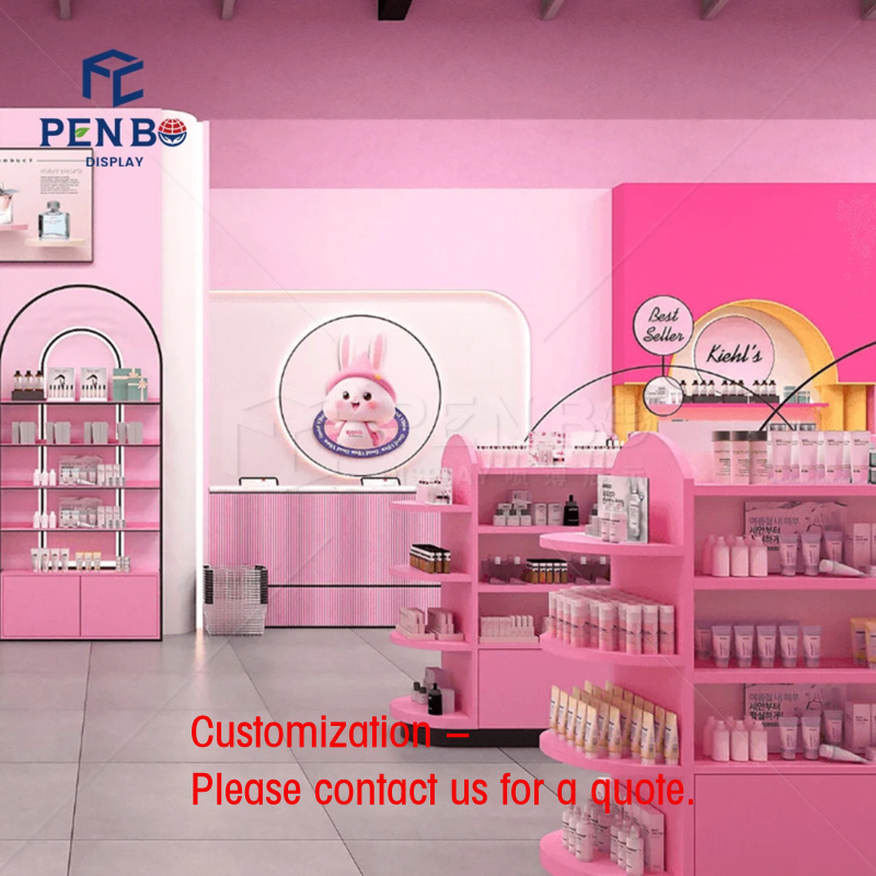 Skincare Pink - カスタムピンクコスメティックデザインキュートスキンケアショーケースカスタムビッグビューティーサロン商業用キャビネットデザイン