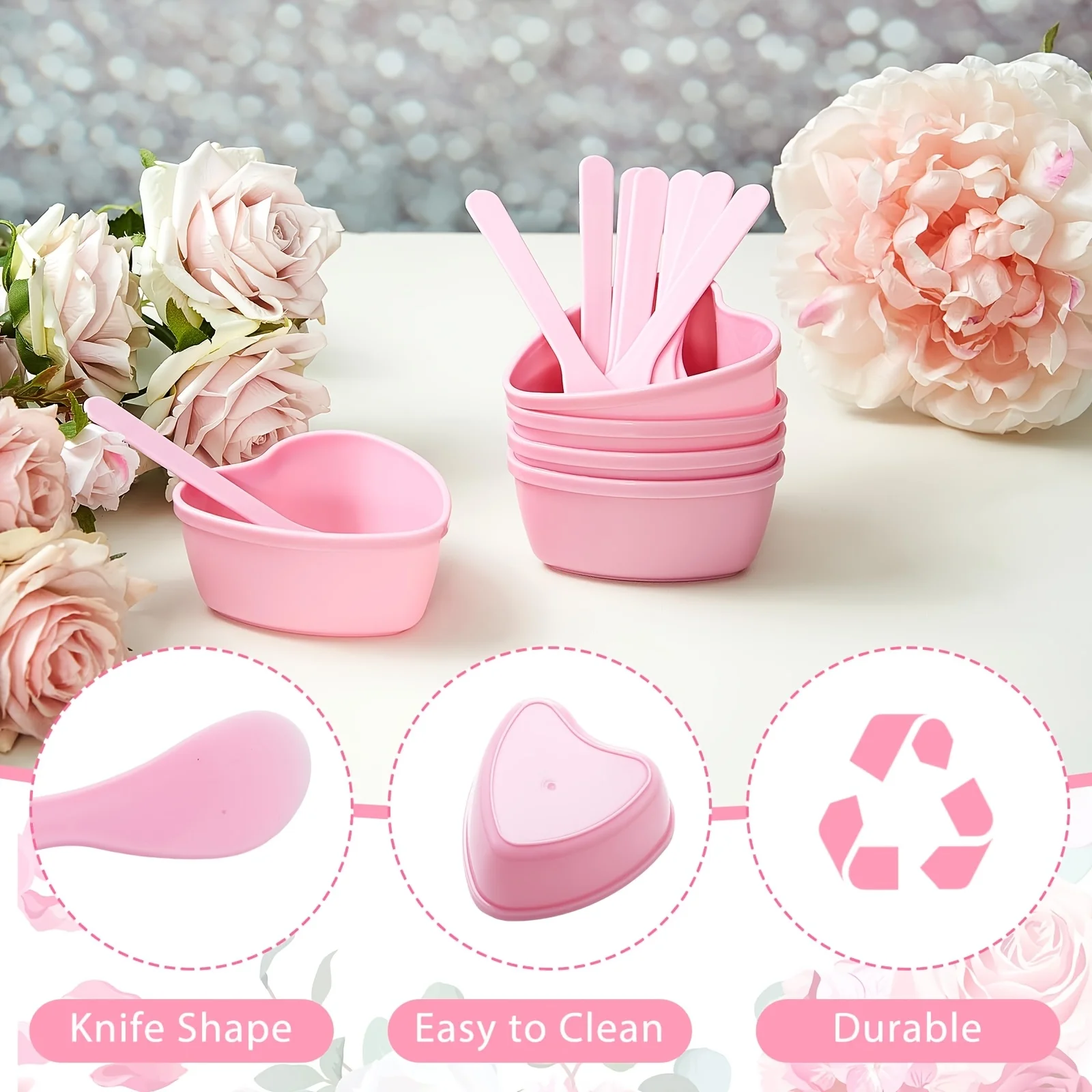 6個入りピンクハート型フェイシャルマスクミキシングボウル、ス - Skincare Pink のレビューと価格