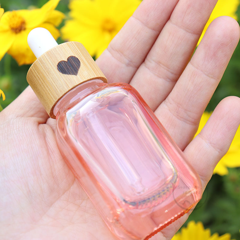 竹材の蓋が付いたスポイトボトル,透明なマスクガラス,スキンケ - Skincare Pink のレビューと価格